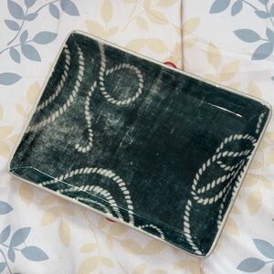 J CREW NAUTICAL BATIK TRAY Trinket Catchall Keys Change Green & White